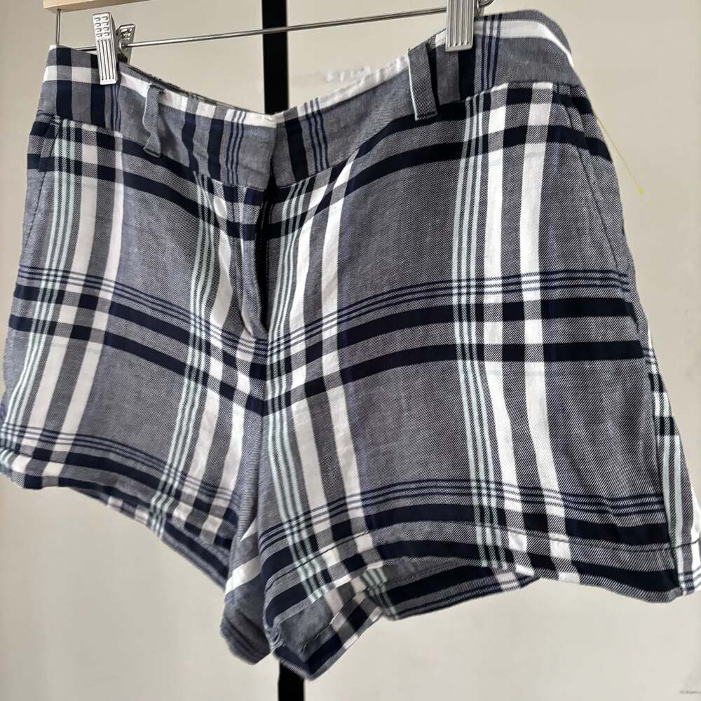Loft Outlet Blue Plaid Cotton Linen Shorts Size 10